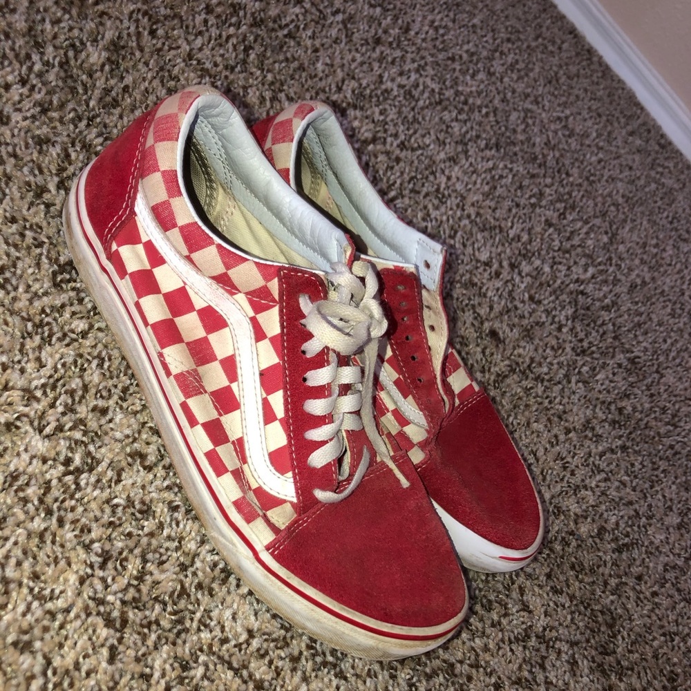 Red primary old school vans.